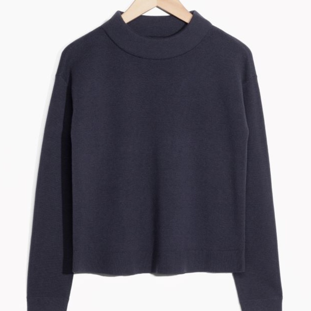 Navy Wide Collar Sweater, Cropped Fit, M, NEW!